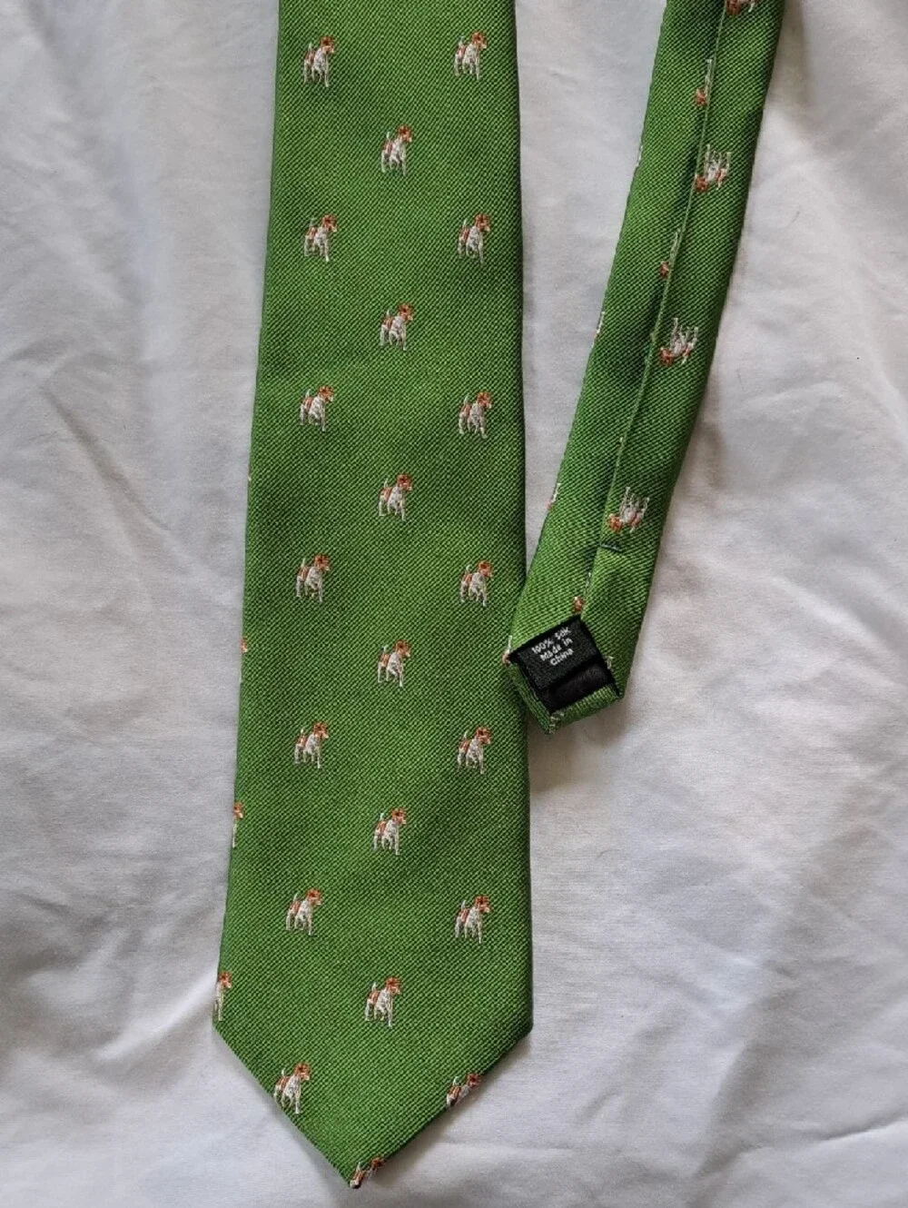 J. Crew 100% Silk‎ Tie with Embroidered Terrier Dog Motif